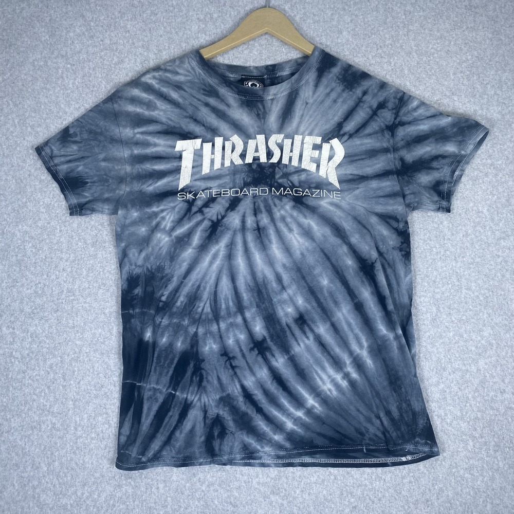 Thrasher T-Shirt Mens Small Blue Tie Dye Skateboard Magazine Graphic Tee
